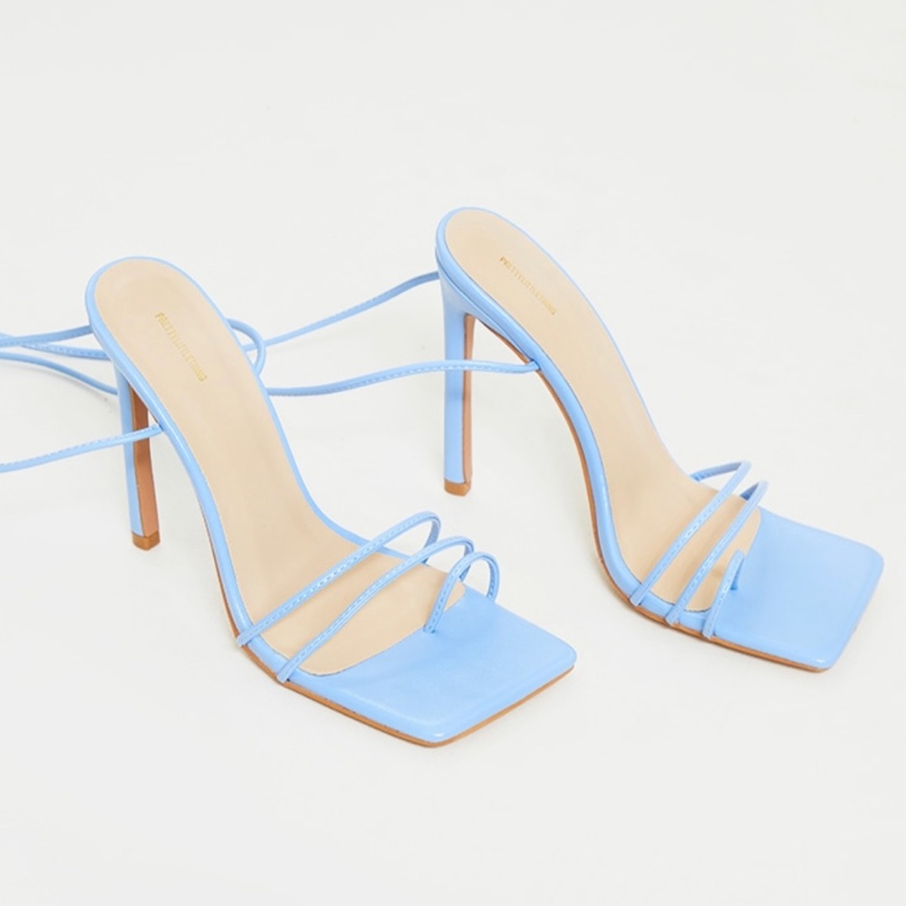 Blue Square front Lace Up Open Toe Sandal Heels